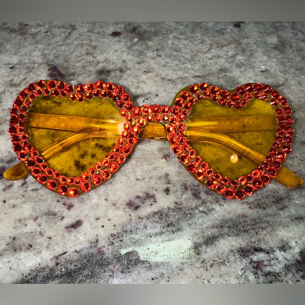Heart-Shaped Sunglasses with Red Rhinestones